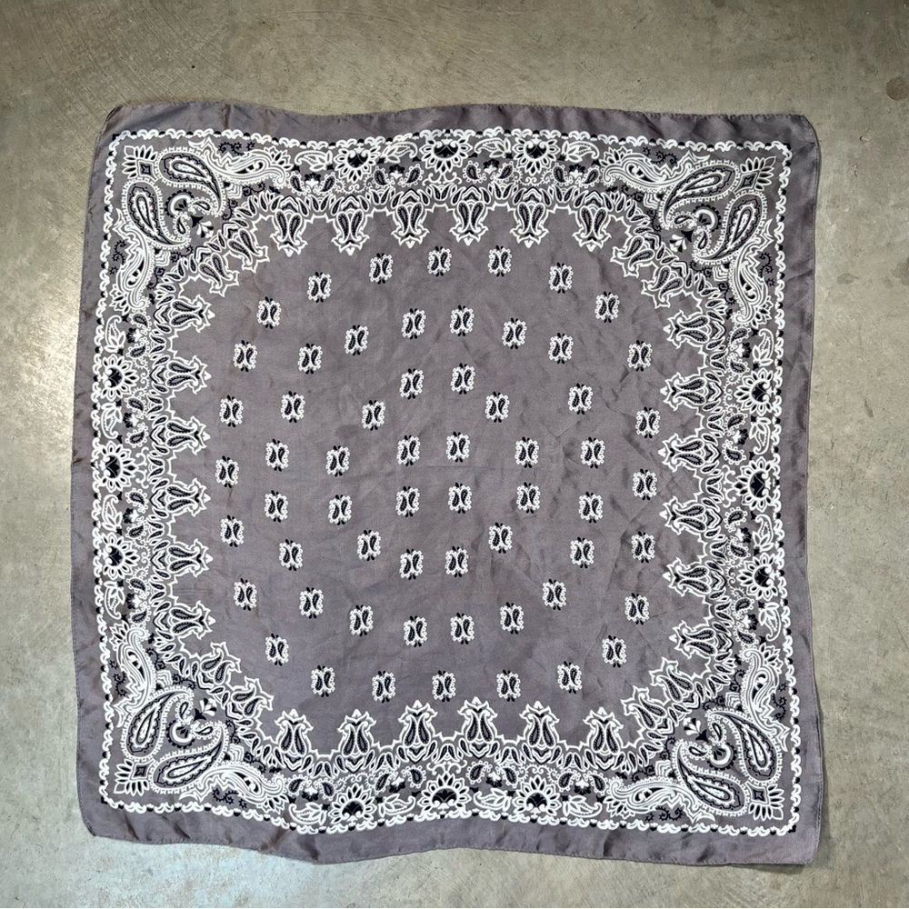 Silver Metallic and Navy Blue Paisley Bandana Scarf